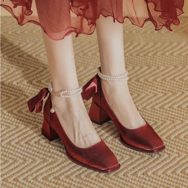 Chunky Heel Wedding Women High Heels Bride 2025 Spring New Mary Jane Women's Square Toe Single Shoes_vogvips.com