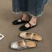 P5 Silver Flat-bottomed Baotou Half-slippers Outside Wear 2023 Summer New Mother Mary Jane Muller Ladies Sandals Single Shoes_vogvips.com