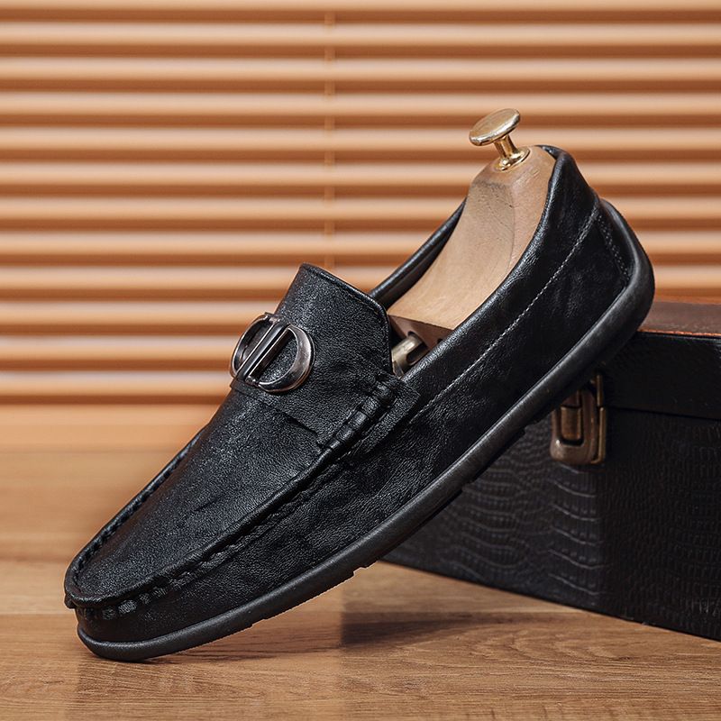 SHLIANG Fashion Men's Slip-On Soft-Soled Driving Shoes Comfortable Round-Toe Business Casual Leather Shoes Breathable Upper Slip-On Loafers X0008_vogvips.com