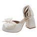 Mary Jane High Heels With Dress Thick Heel Waterproof Platform White Wedding French Style Small Leather Pearl Bowknot_vogvips.com
