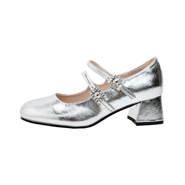 French Mary Jane Shoes Women's One-Word With Thick Heel Single Shoes Fairy Style Silver High Heels_vogvips.com