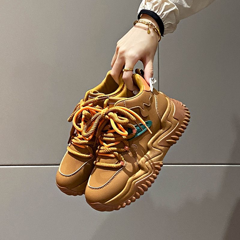 Platform Mid-top Boots Women's Platform Dad Shoes Mountaineering Boots Lace-up Heightening Casual Women's Shoes_vogvips.com