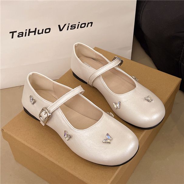 French Rhinestone Shallow Mouth Soft Sole Mary Jane Shoes Women's Fashion Versatile Comfortable Small Leather Shoes Single Shoes_vogvips.com