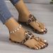 Women's Leopard Print Flat Flip Flops Sandals With Metal Buckle European American Style Summer Outdoor Wear Flip Flops For Women Match Dress_vogvips.com