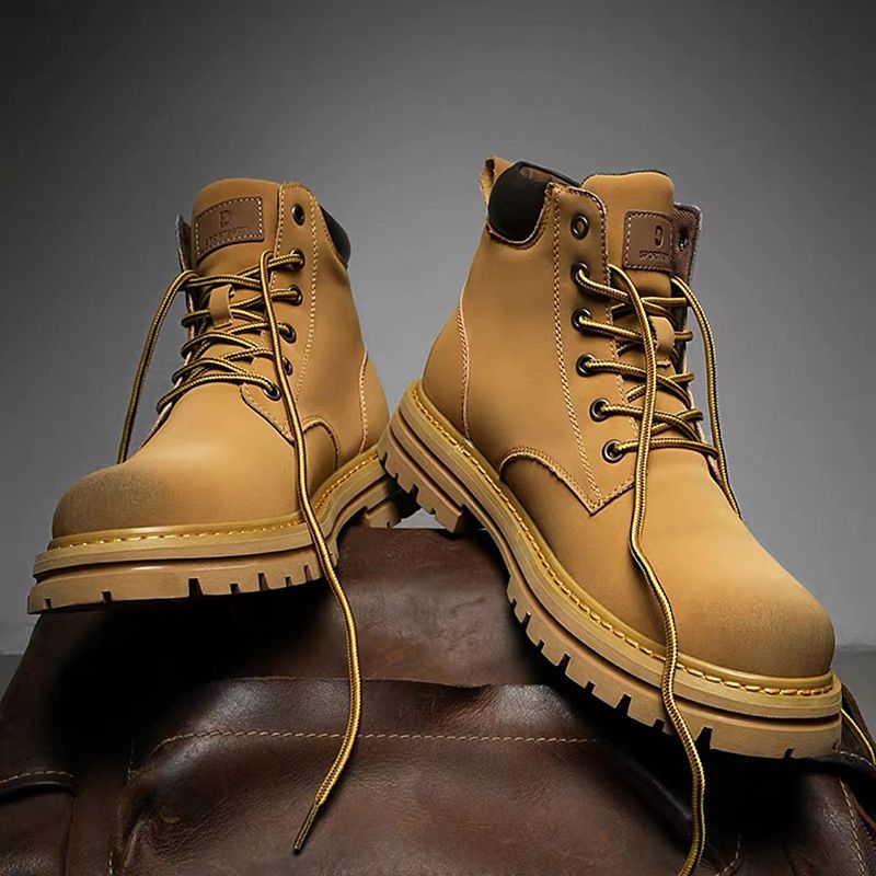 European Warm Series Yellow Autumn Winter New Work Outdoor Trendy Shoes Thick-Soled Men's Martin Boots_vogvips.com