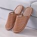 Bamboo Weaving Home Linen Slippers Summer Cooling Woven Rattan Sandals Indoor Non-slip Slides Unisex Bedroom Shoes Zapatillas_vogvips.com
