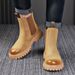 European Warm Series Autumn Winter Genuine Leather Yellow Men High Top Thick Sole Lightweight Martin Boots Casual Comfortable Elastic Slip-On_vogvips.com