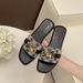 Women's Square Toe Flat Sandals plus Size Printed Peep Toe Open Toe Chain Buckle Casual Footwear_vogvips.com