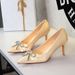 Women's Stiletto Heel Pumps French Elegance Exquisite Rhinestone Ribbon Bow Slip On Satin Stiletto Heels For Women_vogvips.com