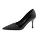 Wide High-heeled Patent Leather Pointed-toe Color-blocked Glitter Single Shoes Women, Suitable For Daily Commuting And_vogvips.com