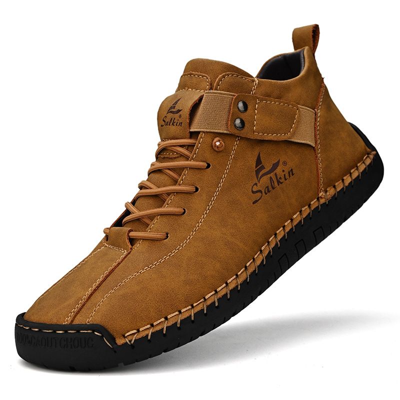Large Size Men's Leather Shoes Low-top Hand-stitched Casual Men's Shoes Flat-bottomed Foot-fitting Lazy Shoes Men's Driving Shoes_vogvips.com