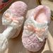 Korean Women, Ins Fairy Style With Bowknot, Plush Winter, Indoor Non-Slip Home Cotton Slippers For Students_vogvips.com