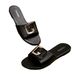 Women's Fashionable Slippers With Metal Buckles Round Toe Flat Sandals Versatile Solid Color Decoration_vogvips.com
