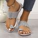 Rhinestone Clip Toe Fashion All-in-one Wear Beach Flat Women Sandals Slippers_vogvips.com