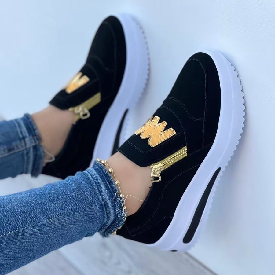 Women Casual Shoes Thick Bottom Solid Color Vulcanized Sneakers Casual Wedge Walking Shoes Slip On Zipper Shoes B00017_vogvips.com