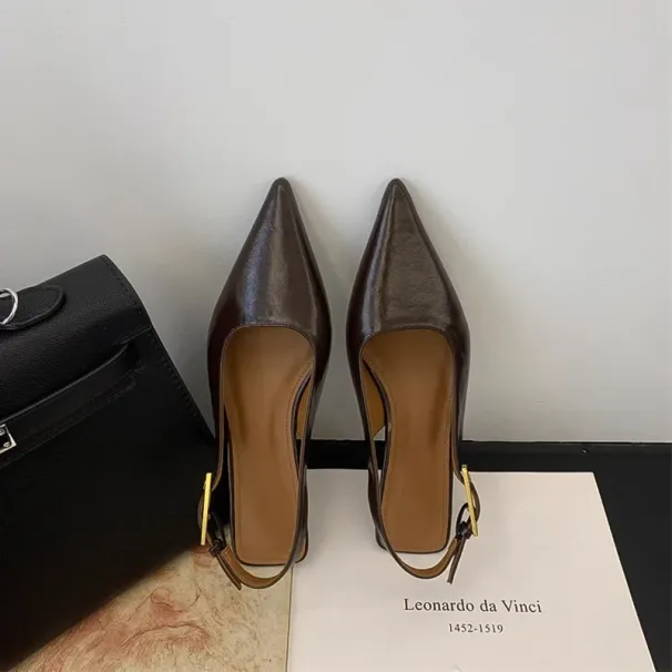 Summer Pointed Toe Women Sandals Fashion Singbacks Mules Shoes Ladies Elegant Low Heel Stripper Party Sandalias_vogvips.com