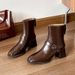 Square-toed Mid-heel Short Boots For Women, Spring And Autumn Single Boots, 2025 New French Style Slimming Coffee-colored Chunky H_vogvips.com