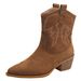 42 Size New Western Cowboy Women, Suede Thick Heel Pointed Toe V-Cut Slimming British Style Short Boots For Women_vogvips.com