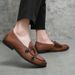 Euro Step British Style Genuine Leather Casual Pointed Toe Autumn Korean Version Youth Loafers Versatile Height Increasing Trendy_vogvips.com