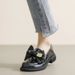 2026 Spring Women's Black Leather Shoes Ladies Casual Loafers British Style Bow Design Mid Heels Work And Walk Wear Free Shippin_vogvips.com