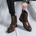 Euro Step British Style Men's Mid-High Top Leather Brogue Business Casual Ankle Fashion Pointed Toe Height Increasing Martin Boots_vogvips.com