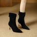 High Tube Elastic Slim Boots 2025 Autumn Winter New Pointed High Heel Boots Thin Heel Mid-Calf Boots Slip-On Martin Boots_vogvips.com