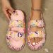 Thick Sole Women's Pink Slippers Irregular Heart Doodle Print Buckle Slipper Beach Walk Outdoor Home Shower Sweet Cute Slippers_vogvips.com