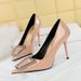 6122-8K66 European And American Style Banquet High Heels Women's Glossy Patent Leather Shallow Mouth Pointed Toe Metal_vogvips.com