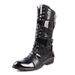 European Warm Series High Men Korean Style Trendy Leather Personality Fashion British Lace-up Pointed Toe Denim Long Tube Martin Boots_vogvips.com