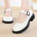 Spring New JK Women's Leather With Round Toe, Chunky Heel, Patent Single Strap Buckle, Leather, Soft Sole, Student Shoes_vogvips.com
