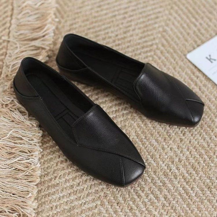 Square-headed Single Shoes Female Lazy Person Pedals British Shoes Trendy Soft-soled Fairy Small Leather Shoes_vogvips.com