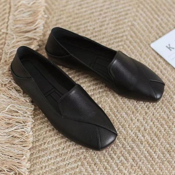 Square-headed Single Shoes Female Lazy Person Pedals British Shoes Trendy Soft-soled Fairy Small Leather Shoes_vogvips.com