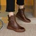 Plus Size Autumn Winter New Buckle Short Round Toe Flat Casual Martin Women's Retro Single Boots_vogvips.com