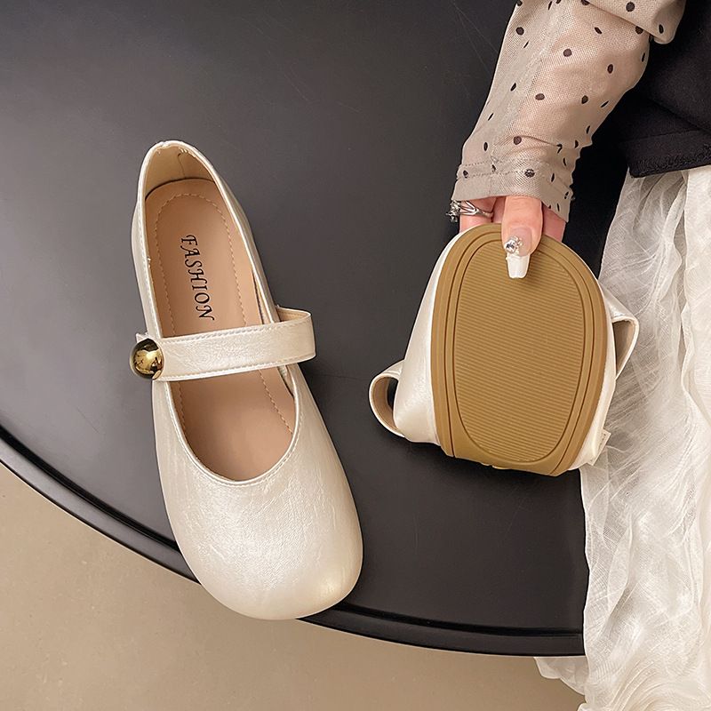 French Mary Jane Shoes White Single Shoes Women's Spring And Summer Evening Gentle Matching Skirt Flat-soled Small Leather Shoes_vogvips.com