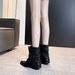 Black Chunky Heel French Pointed Toe British Style Slouch Cuff Short Women's Martin Boots_vogvips.com