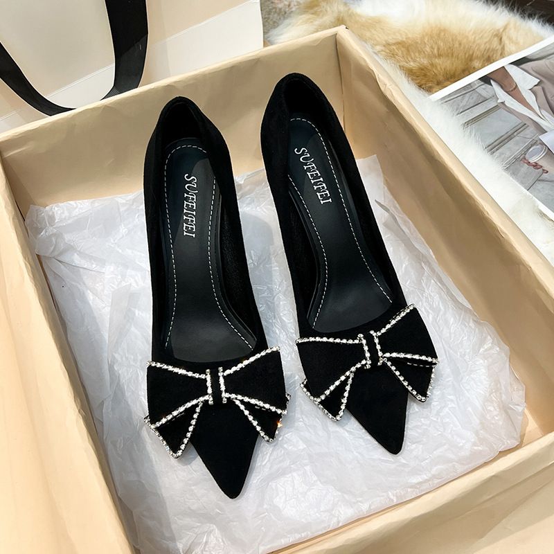 Fine Heeled 2025 Spring/summer New Pointed Rhinestone Single Butterfly Bow Super High Heels Sexy Shallow Mouth Women's_vogvips.com