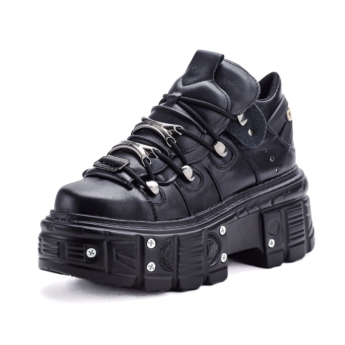 Women's Dark Black Chunky Shoes Thick Sole Unique Gothic Punk Boots Heavy Metal_vogvips.com