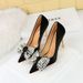 1829-H9 Style Banquet Women's With Metal Super High Heels, Satin, Shallow Mouth, Sharp Point, Rhintone Bow, Single_vogvips.com
