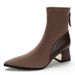 Pointed Toe Ankle Boots For Women With Chunky Heels, 2024 New Women's Boots, Mid-Heel Fashion Boots, Patchwork British Style Retro_vogvips.com