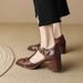 Women's Roman In Soft Leather, French Style, New Summer 2025 Model, Hollow-out Design, Chunky Heel, Closed Toe, Vintage_vogvips.com