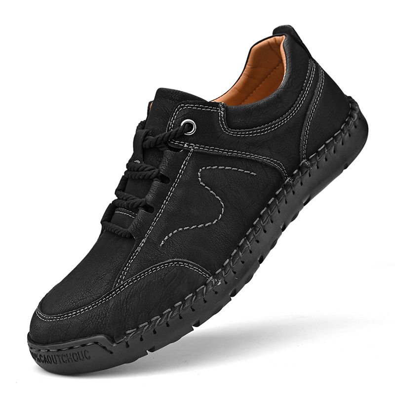 Spring And Autumn Cross-Border Casual Large Size Hand-Stitched Genuine Leather Shoes, Fashionable Trendy Men's Shoes_vogvips.com