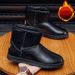 SHLIANG Men's Winter Thickened Fleece Lined Leather Surface Slip-On Snow Boots Outdoor Sports Bread Shoe Large Size Rubber Sole X0087_vogvips.com