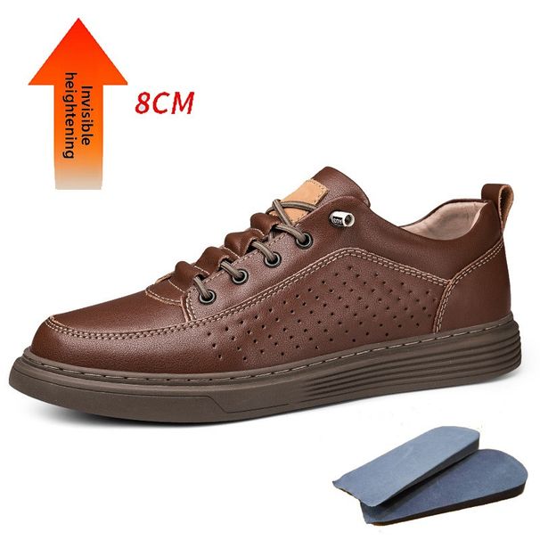 Cave Cowhide Men's Board Shoes Genuine Leather Casual Men's Mid-top Leather Shoes Invisible Inner Height Increase Men's Shoes_vogvips.com