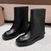 Women's Shoes Star Style Genuine Leather Flat Boots, Martin Boots, Trouser Leg Mid Tube Boots For Women, Slim Leg Knight Boots, One Step Fashion Short_vogvips.com