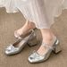 Cross Strap Bow Mary Jane Shoes British Style Small Leather Shoes Women's High Heel Thick Heel Single Shoes_vogvips.com