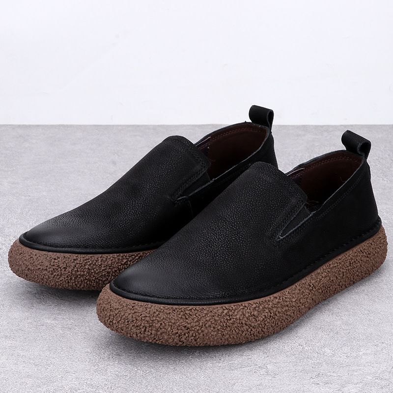 Euro Step Genuine Leather Men's Spring And Autumn New Slip-On Non-Slip Loafers First Layer Cowhide Thick Sole Versatile Casual_vogvips.com