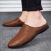 Fashion Comfy Mens Mules Italian Men Slippers Genuine Leather Loafers Casual Outdoor Non-slip Half Slipper Lazy Shoes_vogvips.com