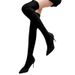 Women's Stretchy Over The Knee Boots Suede Pointed Toe High Heel Slouchy Thigh High Boots With Stitched Detail Over The Knee Boots_vogvips.com
