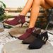 plus Size Side Zipper Ankle Boots For Women European American Style Pointed Toe Stiletto Heel PU Suede Low Heel Autumn Fashion_vogvips.com
