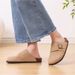 Crestar Women's Cork Sole Clogs Summer Cow Leather Flat Mules Slipper With Buckles Non-slip Comfort Beach Potato Shoe_vogvips.com